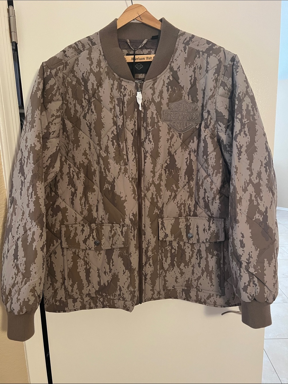 Harley-Davidson Quilted Bomber Jacket in Brown Camouflage